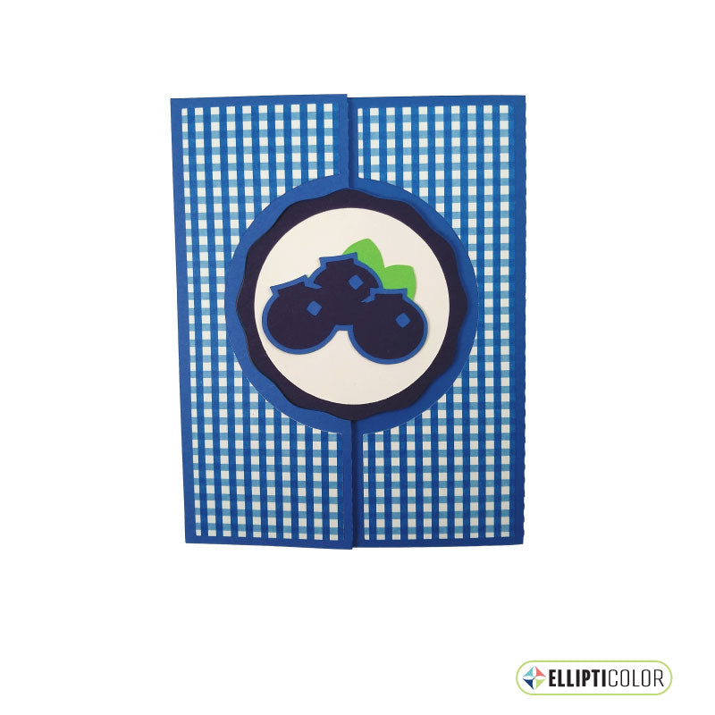 Blueberry themed blue and white checkered greeting card