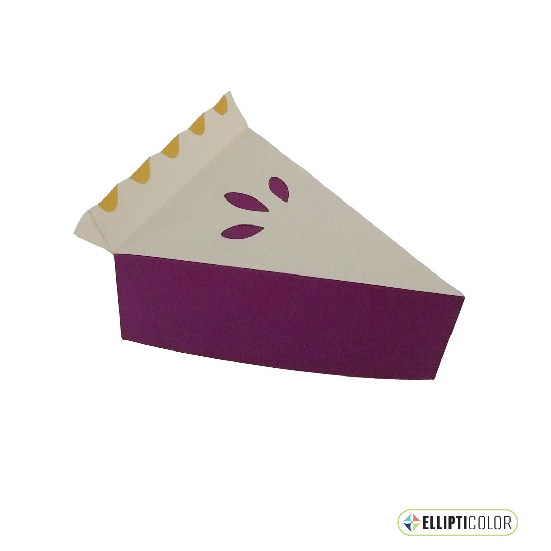 Paper craft double crusted pie shaped box and purple pie filling.