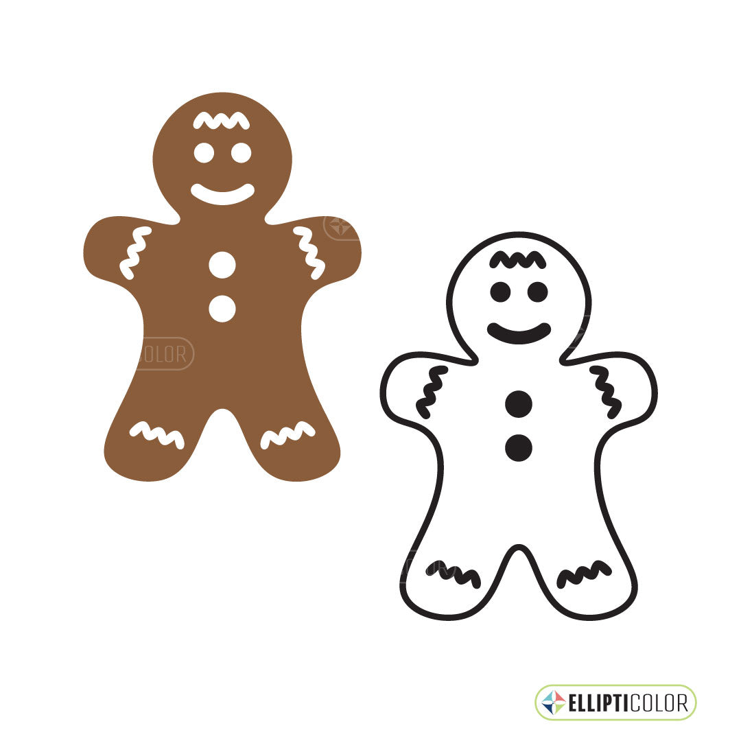 Two gingerbread men on a white background with Ellipticolor logo.