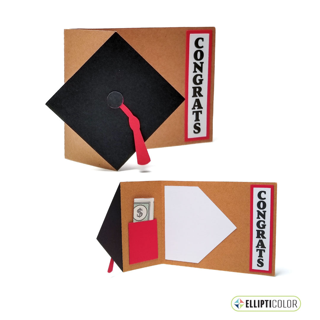 Graduation Cap Flip Card with a pocket for money and 'Congrats' text.