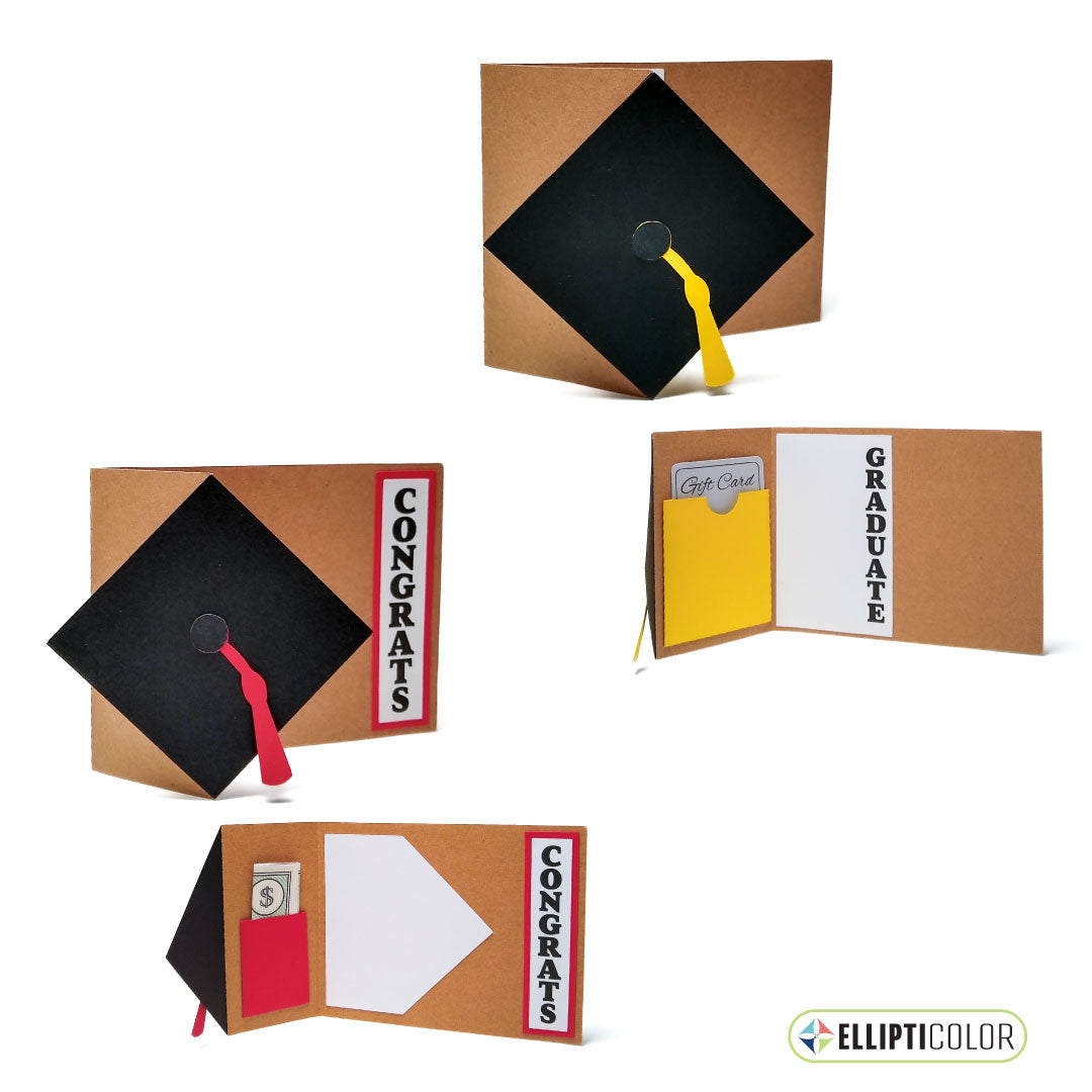 Set of two Graduation Cap Flip Cards with pockets for money or a gift card and 'Congrats' or 'Graduate' text.