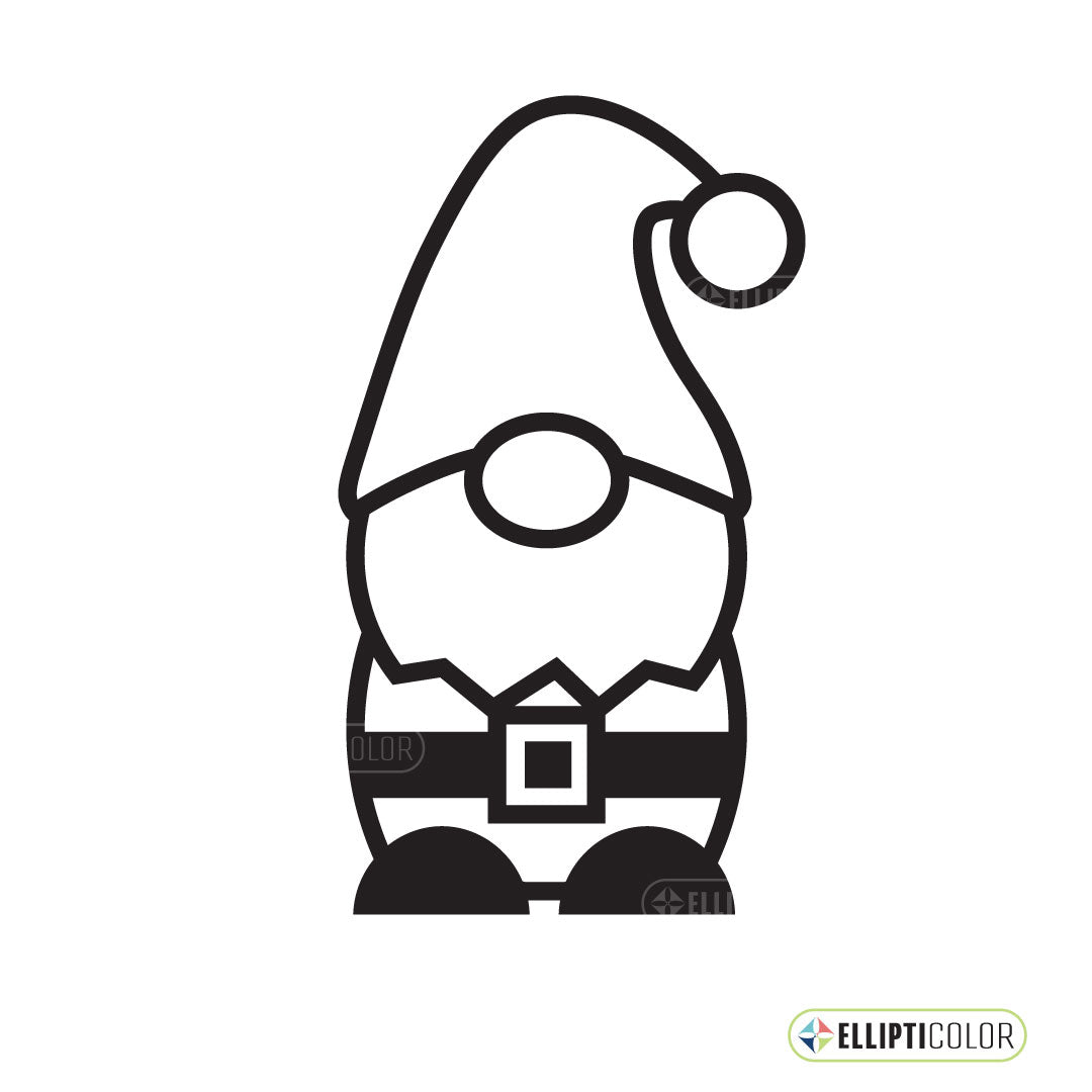 Black outline of a Santa gnome on a white background with Ellipticolor logo.