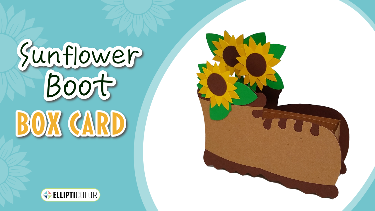 Sunflower Boot Box Card on blue background.
