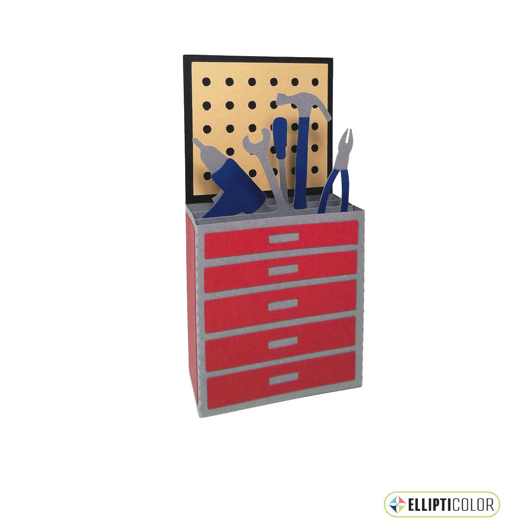 Box card featuring a red tool cabinet with tools.