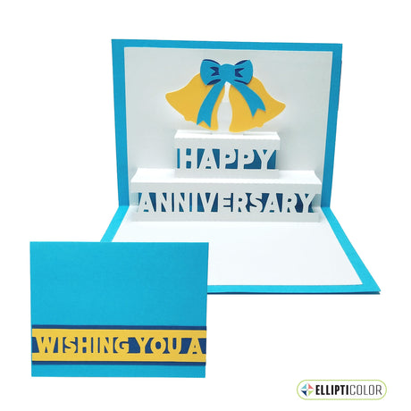 'Wishing You' card with pop-up bells and 'Happy Anniversary' message inside.