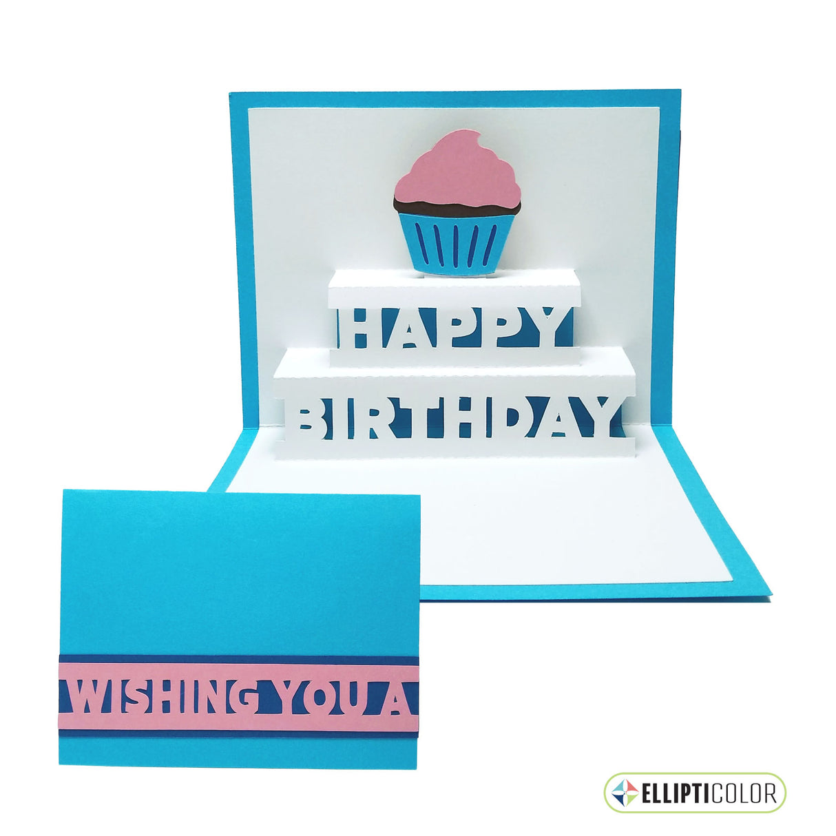 'Wishing You' card with a pop-up cupcake and 'Happy Birthday' message inside.