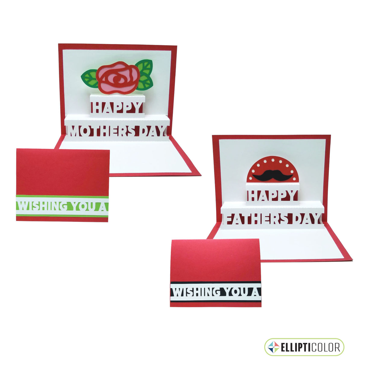 Set of 2 'Wishing You' cards with a pop-up 'Happy Mother's Day or 'Happy Father's Day' message inside.