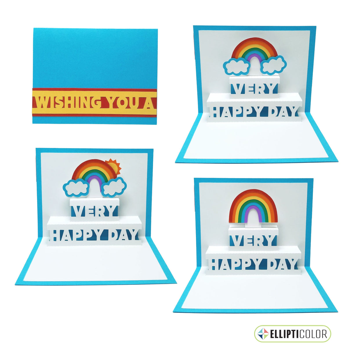 'Wishing You' card with a pop-up rainbow and a 'Very Happy Day' message inside.