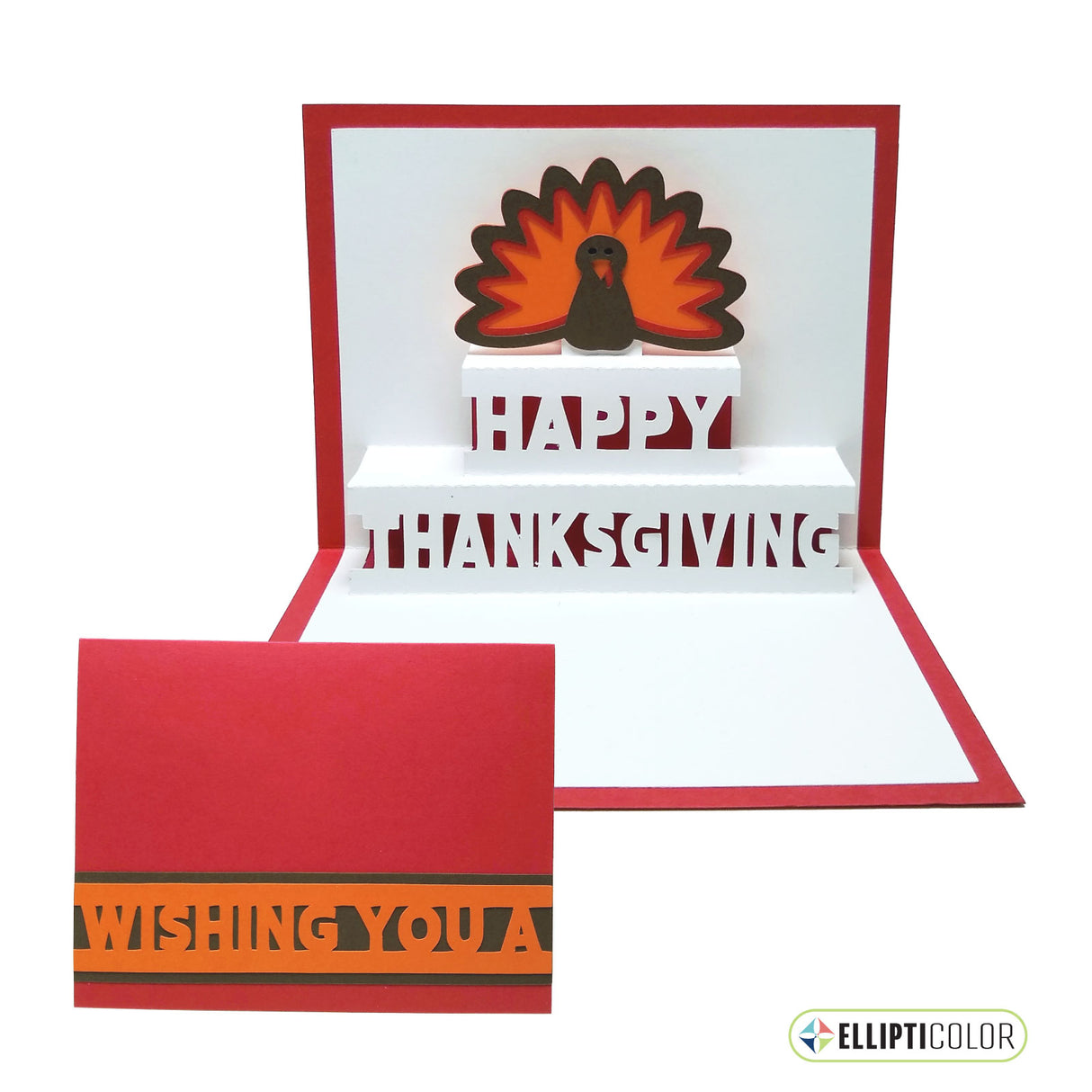 'Wishing You' card with a pop-up turkey and 'Happy Thanksgiving' message inside.