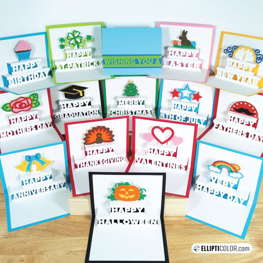 Collection of 'Wishing You' pop-up cards for various holidays and occasions.