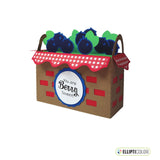 3D greeting card shaped like a basket full of blueberries with a red and white checkered basket liner