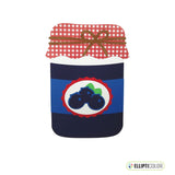 Greeting card shaped like a jar of blueberry jam with a cloth lid tied with twine