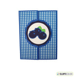 Blueberry themed blue and white checkered greeting card