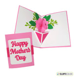 A pop-up greeting card with a floral bouquet design and a 'Happy Mother's Day' greeting on the front.