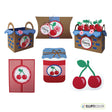 Cherry themed paper crafted basket, pillow box, and four greeting cards