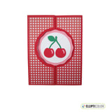Cherry themed red and white checkered greeting card