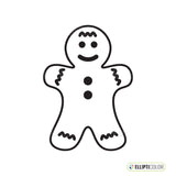 Black outline of a gingerbread man on a white background with Ellipticolor logo.