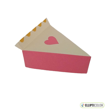 Paper craft pie shaped box with a heart cut out of the top crust and pink pie filling.