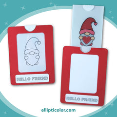 Magic Slider Card with a red frame around a gnome design and 'Hello Friend' text