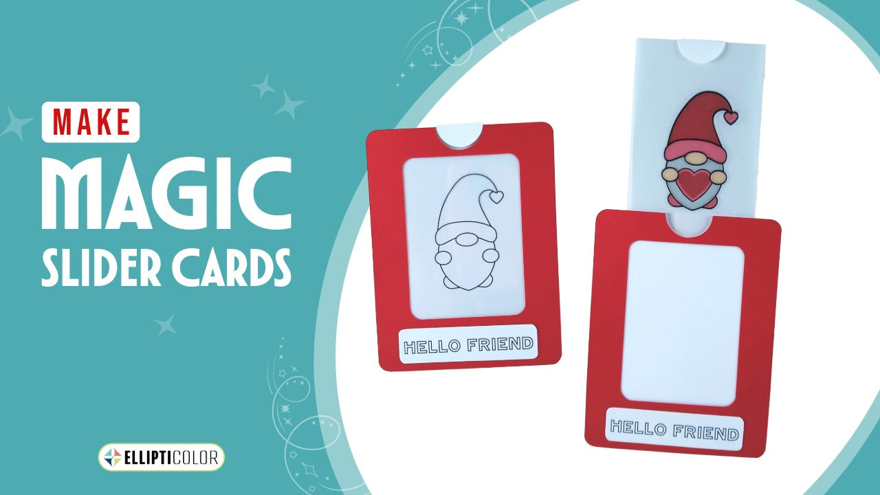 Magic Slider Card with a gnome design and 'Make Magic Slider Cards' text on a teal background