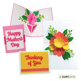A set of greeting cards with pop-up flower designs, 'Happy Mother's Day' and 'Thinking of You' greetings.