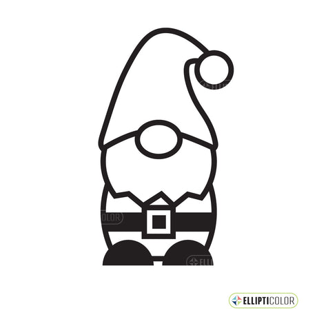 Black outline of a Santa gnome on a white background with Ellipticolor logo.