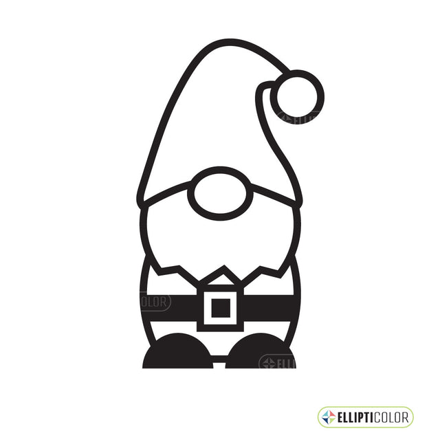 Black outline of a Santa gnome on a white background with Ellipticolor logo.