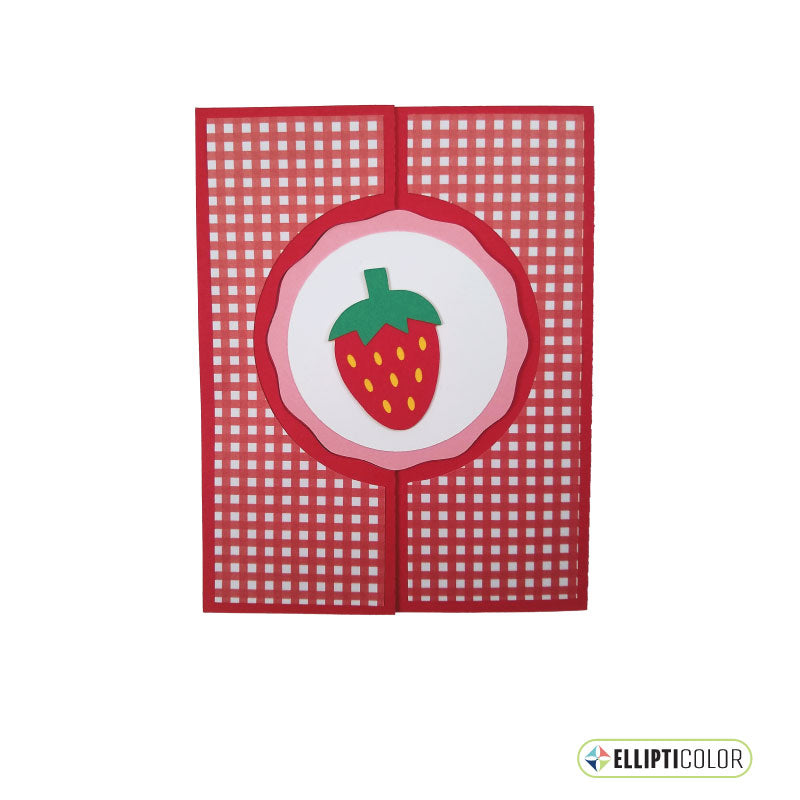 Strawberry themed red and white checkered greeting card
