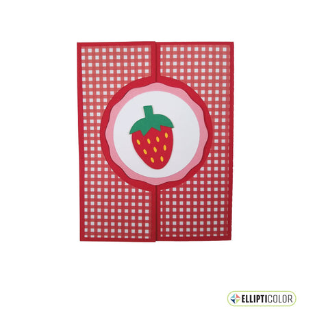Strawberry themed red and white checkered greeting card