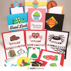 Collection of greeting cards and paper craft projects for various holidays and occasions.